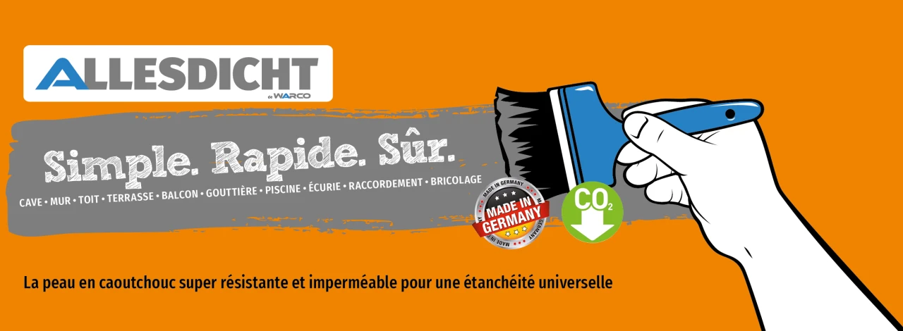 Allesdicht de WARCO est une peau de caoutchouc liquide, résistante, imperméable à leau, pour de nombreuses applications.